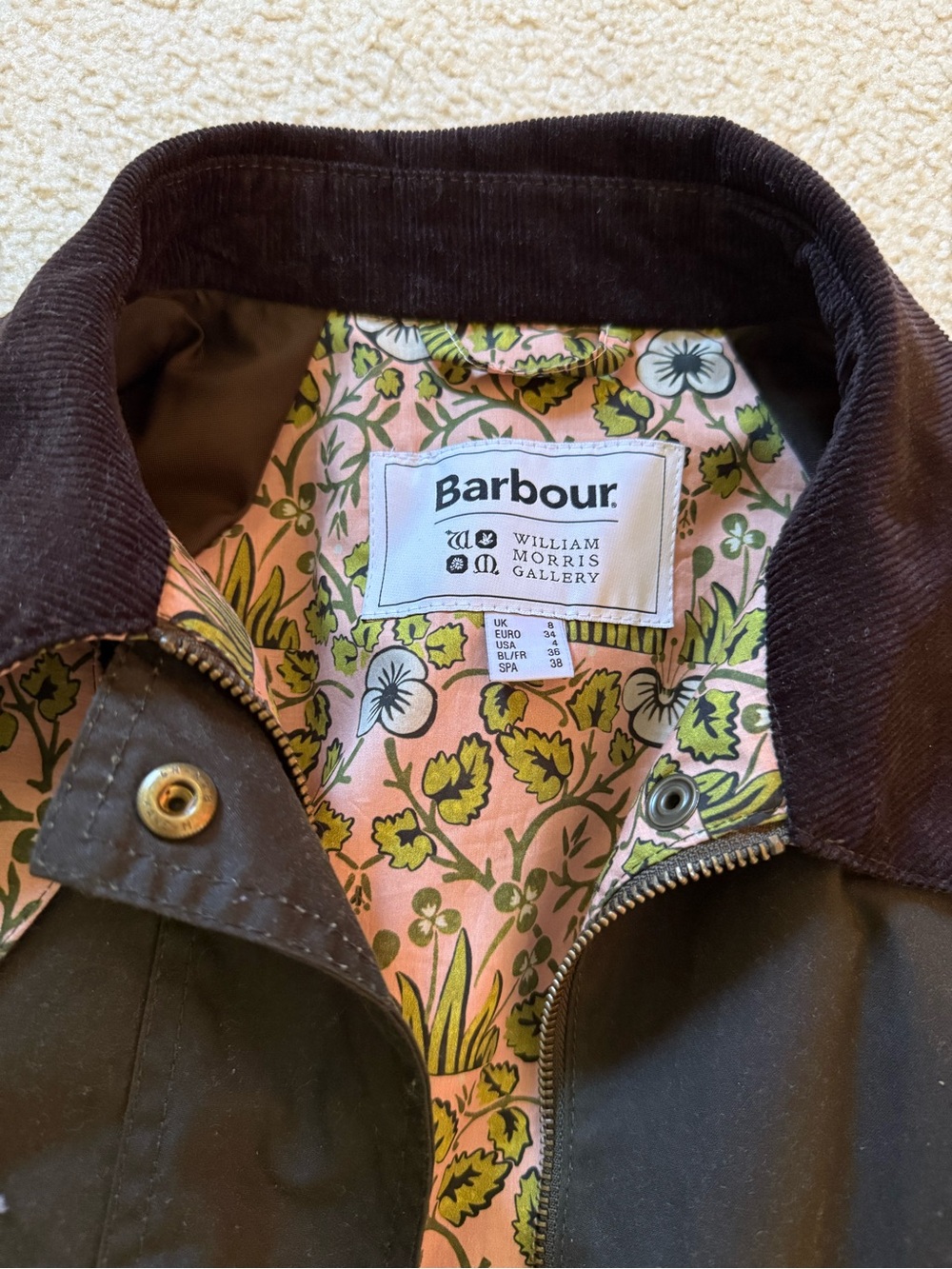 Barbour x William Morris Gallery waxed cotton jacket size 4 - Picture 2 of 4